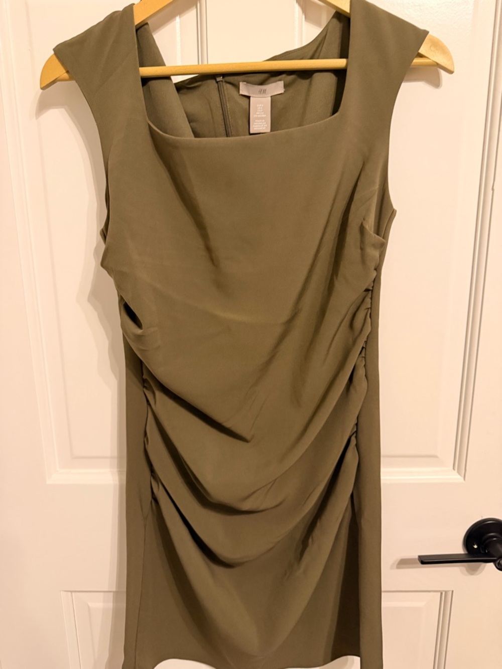 H&M Olive Draped Sleeveless Midi Dress
